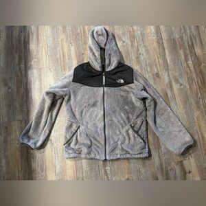 North Face Girl's Oso  Fleece Full Zip Hoodie Jacket Gray Black Size XL